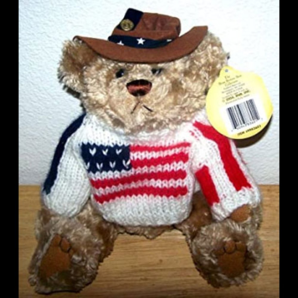 Brass Button Bear Cowboy Bear - Clay - Wears American Flag Sweater